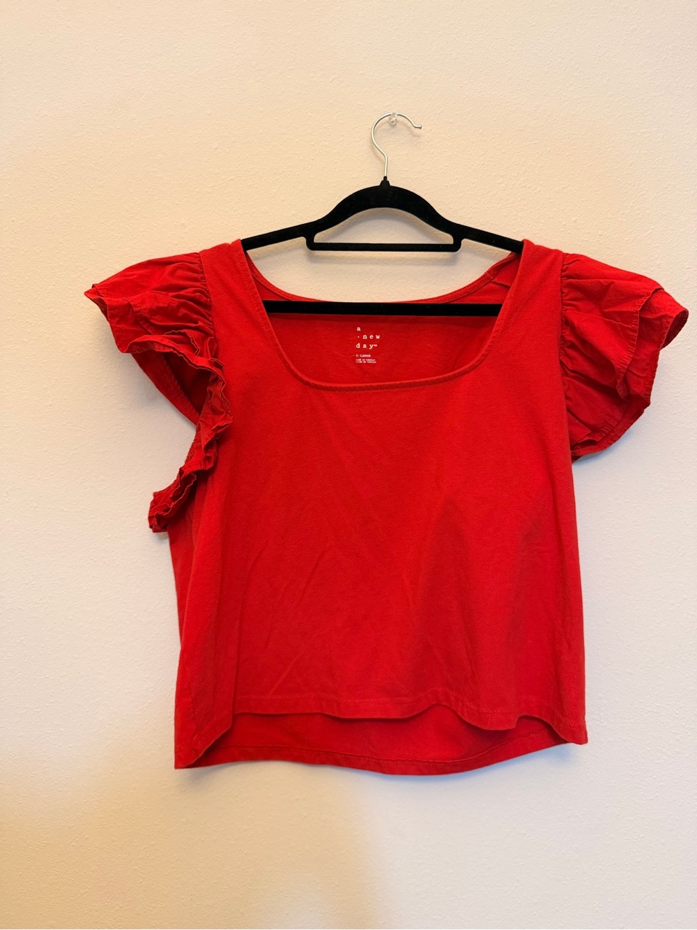 a new day Red Ruffle Sleeve Crop Top